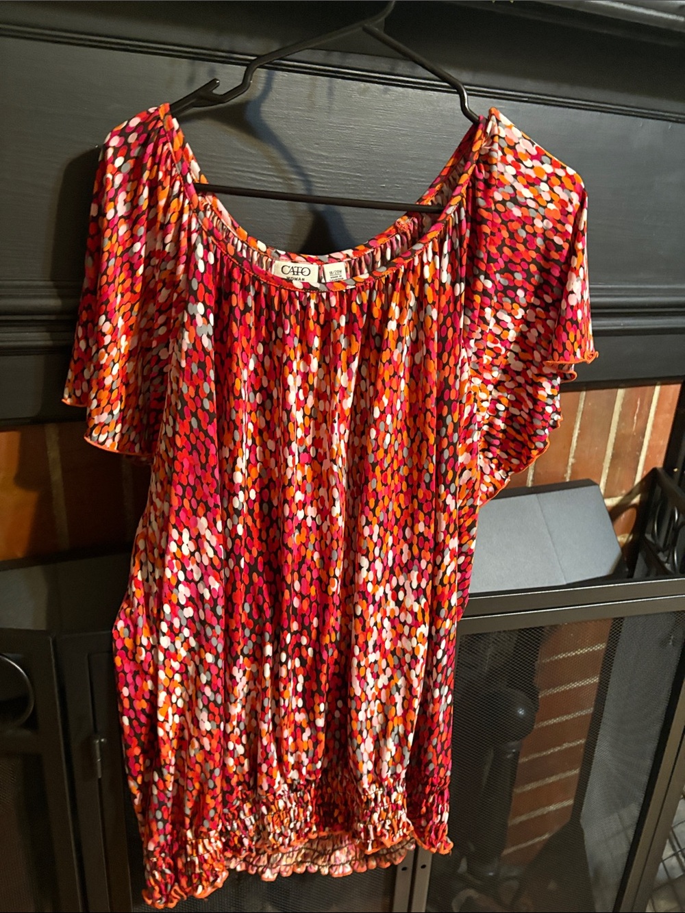 Cato Women's Multicolor Dot Flutter Sleeve Top - Red, Orange, Pink, White